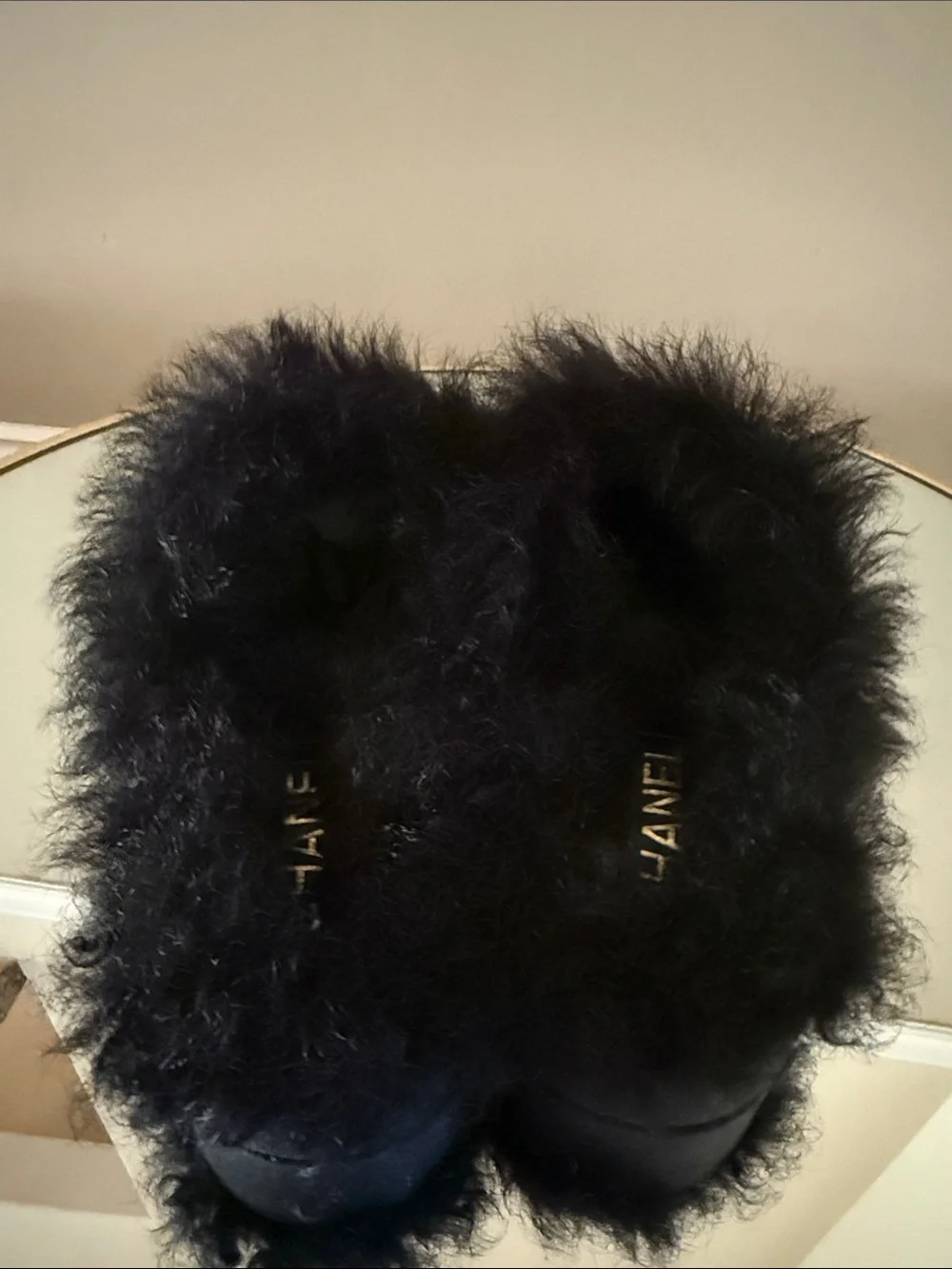 Chanel Black Suede Real Fur Shearling Clogs Mules Sz 40